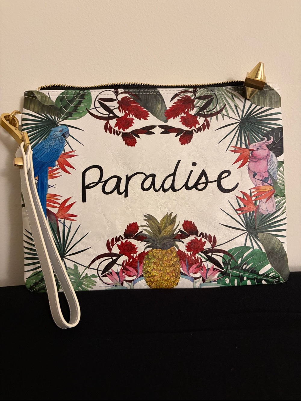Paradise Tropical Print Wristlet Clutch - White